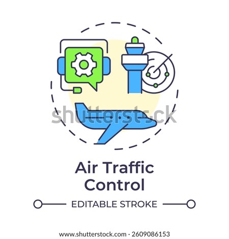 Air traffic control multi color concept icon. Communication systems. Service, technology. Round shape line illustration. Abstract idea. Graphic design. Easy to use in article, blog post