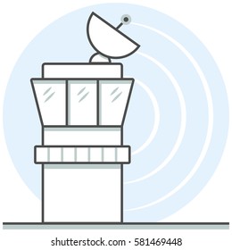 Air Traffic Control Tower - Infographic Icon Elements From Aircraft And Airport Set. Flat Thin Line Icon Pictogram For Website And Mobile Application Graphics.