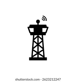 Air Traffic Control Tower Silhouette With Antenna Signal Icon