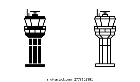 Air traffic control tower silhouettes on white background