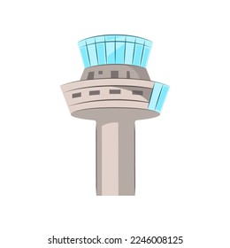 Turm-Vektorgrafik der Flugverkehrskontrolle. ATC, Flughafen-Kommandozentrum, modernes Gebäude einzeln auf weißem Hintergrund. Luftfahrtindustrie, Reisen, Tourismus, Verkehrskonzept