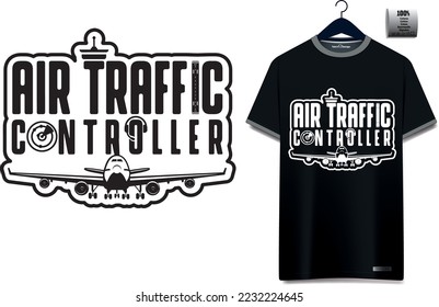 Air Traffic Controller Badge Vector Logo Tshirt  headset on his head radar screen plane flight walkie talkie Tower 