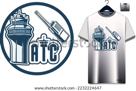 Air Traffic Controller Badge Vector Logo Tshirt  headset on his head radar screen plane flight walkie talkie Tower 