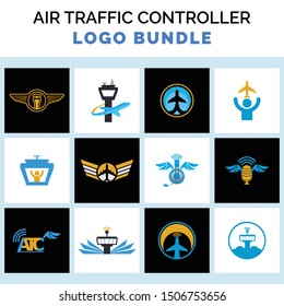 air traffic controller logo template vector illustration. You can use this logo for pilot, flight tracker, and aviation company. bundle ATC name card and logo