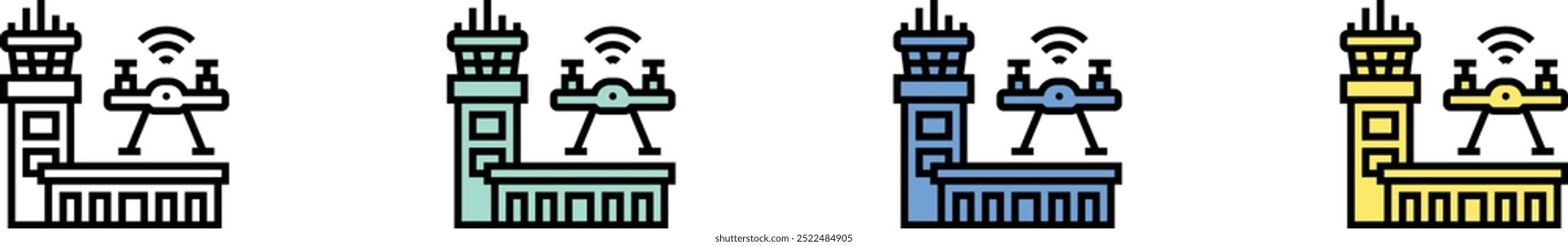 air traffic icon. Outline, Green, Blue and Yellow Style Design Isolated On White Background