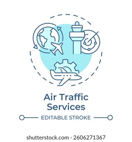 Air traffic services soft blue concept icon. Tower control, guidance. Airspace management. Round shape line illustration. Abstract idea. Graphic design. Easy to use in article, blog post