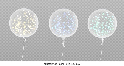 Globos de aire translúcido aislados en un trasfondo transparente para felicitaciones e invitaciones. Vector