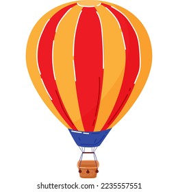 Air transport, big balloon with basket, transportation for travel, vehicle, cartoon style vector illustration, isolated on white.