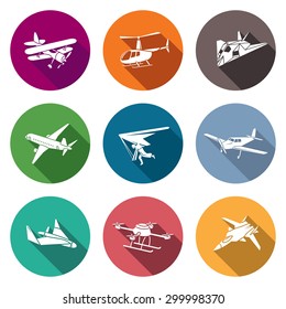 Air transport and the device Icons Set. Vector Illustration.
Isolated Flat Icons collection on a color background for design