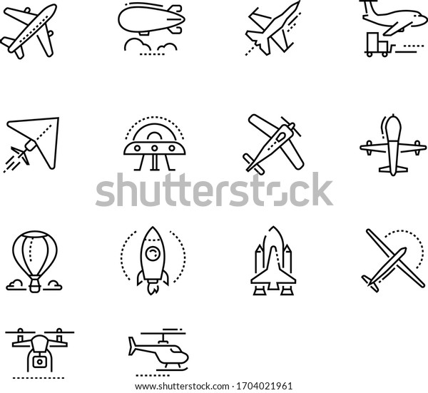 Air transport\
icon. Plane icon. Rocket\
icon.