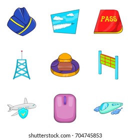 Air transport icons set. Cartoon set of 9 air transport vector icons for web isolated on white background