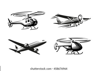 Air transport illustration. Black silhouette