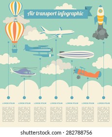 Air transport infographics elements. Retro styled illustration. Vector