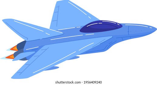 Air transport, military fighter, usaf aviation blue color jet aircraft, cartoon style vector illustration, isolated on white.