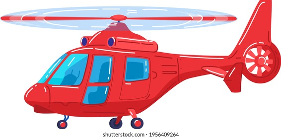 Air transport, modern red helicopter, fast vehicle for air travel, design cartoon style vector illustration, isolated on white.