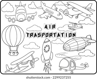 El transporte aéreo está listo para ser coloreado. libro de colorear para educar a los niños. Aprende colores. juego educativo visual. Juegos fáciles para niños y educación primaria simple nivel de dificultad. Coloración de páginas de hoja de cálculo.