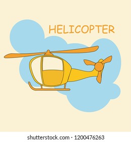 Air transport in the sky, multicolored vector icons on beige background with text. Icons isolated, set. Helicopter