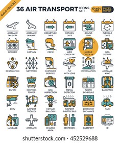 Air Transport & Travel outline icons modern style for website or print illustration