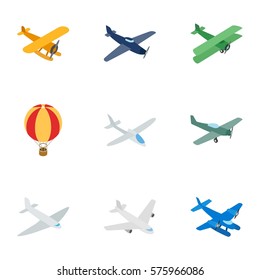 Air transport vehicles icons set. Isometric 3d illustration of 9 air transport vehicles vector icons for web