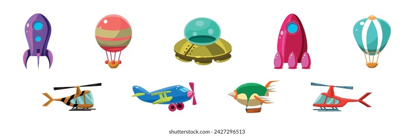 Air Transport and Vessel Flying in the Sky Vector Set