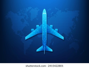 Air transportation industry technology that uses airplane as transport vehicles that has AI technology to help manage and specify the location of the destination Airplanes flying on the world map