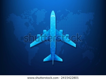 Air transportation industry technology that uses airplane as transport vehicles that has AI technology to help manage and specify the location of the destination Airplanes flying on the world map
