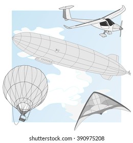 air transportation items vector set 