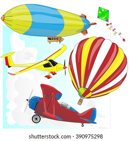 air transportation items vector set 