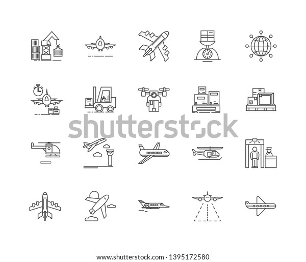 Air transportation line icons, signs, vector\
set, outline illustration concept\
