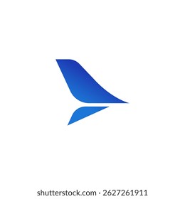 air travel agency logo, wing shape of a Jet airplane tail. transport, logistics symbol icon