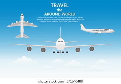 Air travel airplane International arrival and departures background of vector illustration infographic set