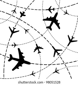 Air travel. Airplanes on their destination routes. Vector Illustration