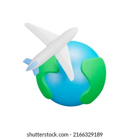 Air travel around the world, 3d icon. Airplane and Planet. Isolated object on a transparent background