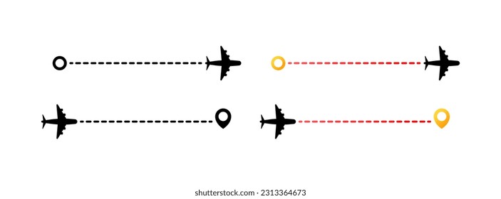 Air travel. Different styles, color, air travel routes. Vector icons.