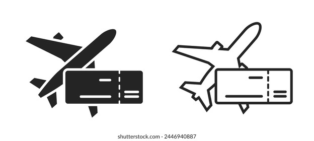 air travel flat and line icons. flight ticket and plane. vacation and journey symbols. isolated vector images for tourism design
