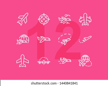 Air travel icon. Set of line icons on white background. World tour, airplane, trip. Airlines concept. Vector illustration can be used for topics like travel, tourism, transportation