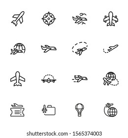 Air travel icon. Set of line icons on white background. World tour, airplane, trip. Airlines concept. Vector illustration can be used for topics like travel, tourism, transportation