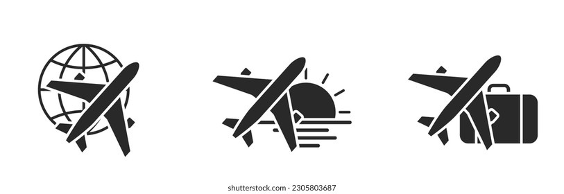 conjunto de iconos de viaje aéreo. símbolo de avión, vacaciones y viaje. imágenes vectoriales aisladas para diseño turístico