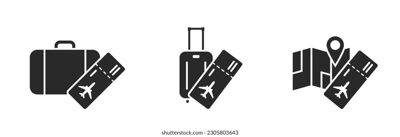 air travel icons. flight ticket, luggage and vacation symbol. isolated vector images for tourism design