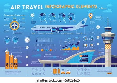 Air travel infographic elements with airplane,airport  design elements.