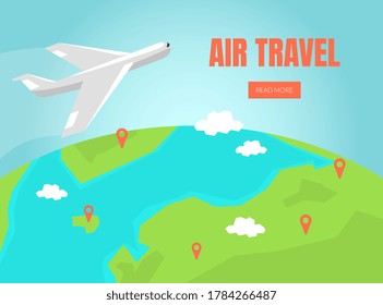 Air Travel Landing Page Template, Online Tickets Service, Travel Agency Website Interface Vector Illustration