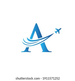 Air Travel A Logo Design with A letter. Letter A Air travel logo design template.