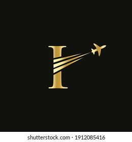 Air Travel Logo Design with I letter. I letter Concept air plane and travel logo.