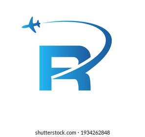 Air Travel Logo Design with R letter. R letter Concept air plane and travel logo.