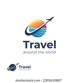 Air travel logo icon design with airplane element for travel agency, transport, logistics delivery logo design