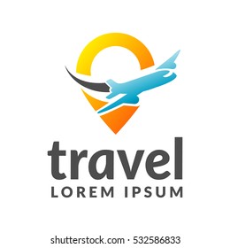 Air travel logo template. Travel logo. Pin icon. Location on map logo concept. Plane icon.  Plane vector. Airplane logo. Airplane, Plane icon. Airplane vector.