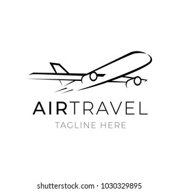 Air travel logo template for tourism business. Agency or transportation company branding element. Plane symbol simple vector illustration.