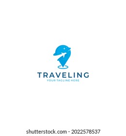 Air travel pin map plane logo template. Traveling logo. Pin logo. Location on map logo concept. Plane icon. 