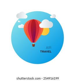 Air travel and tourism concept. Vector image of balloon in the sky