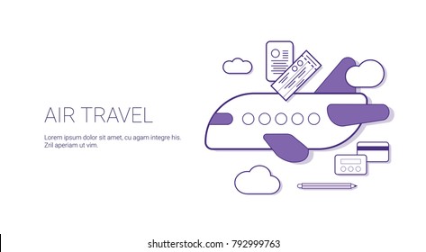 Air Travel And Vacation Concept Fly On Plane Aircraft Tourism Web Banner With Copy Space Vector Illustration